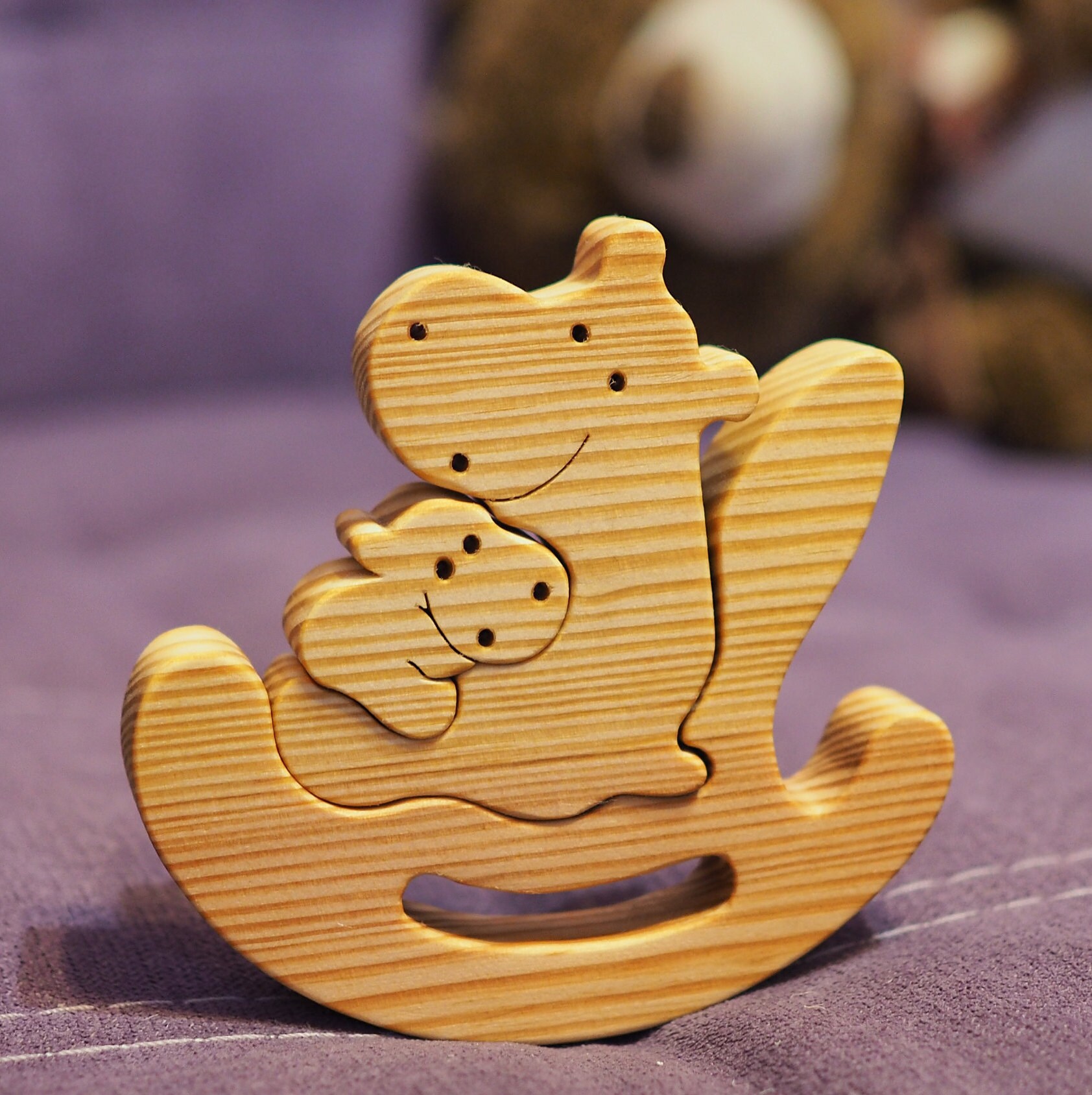 Wooden Balance Toy Game Hippo Mummy Baby Montessori Etsy