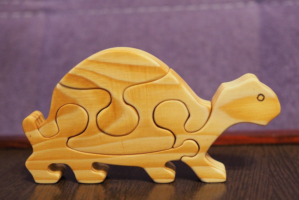 Wooden Puzzle Turtle Wooden Handmade Toy Wooden Animal Etsy