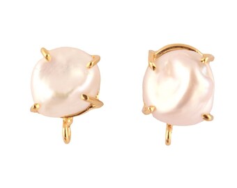 Pendientes de perlas naturales de agua dulce: engaste de garras, chapados en oro, para hacer joyas DIY