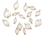 Faceted White Opalite Checker Cut Gemstone Multi Shapes Charm Connector Pendant 24k Gold Plated Double Bail Bezel Making DIY Jewelry