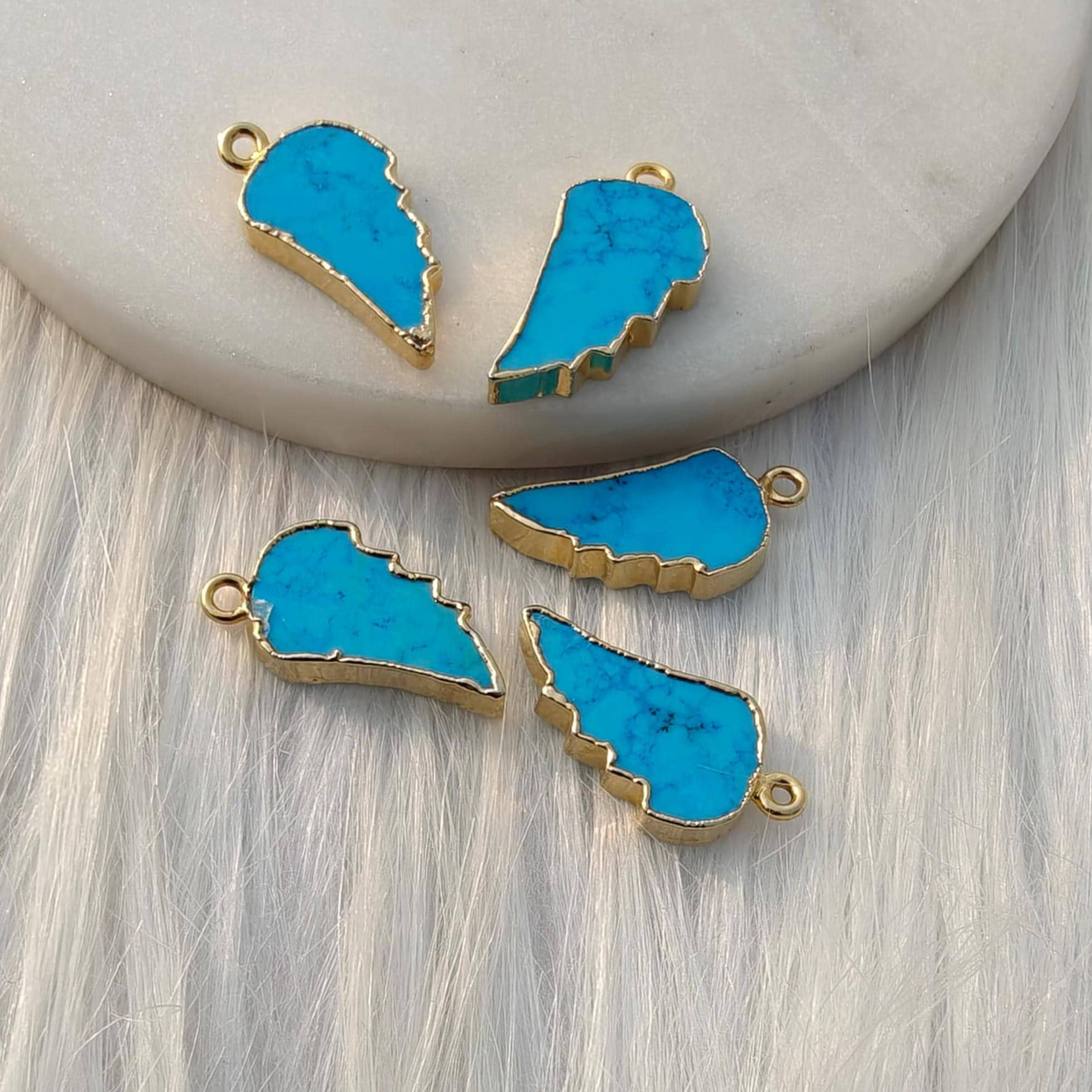 Turquoise Angel Wing Pendant Charms Connector Gold Electroplated Lapis Howlite