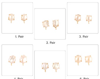 Natural Freshwater Pearl Stud Earrings, Gold Plated Prong Set DIY Jewelry Findings