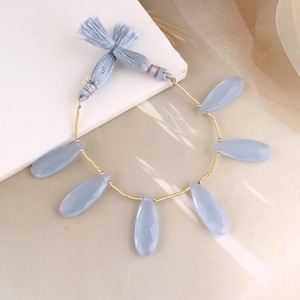 Light Blue Chalcedony Pear Faceted Cut Briolettes Beads Strands - 10x27 Mm Teardrop Beaded Jewelry Making Loose Gemstone 6 Pieces Strand