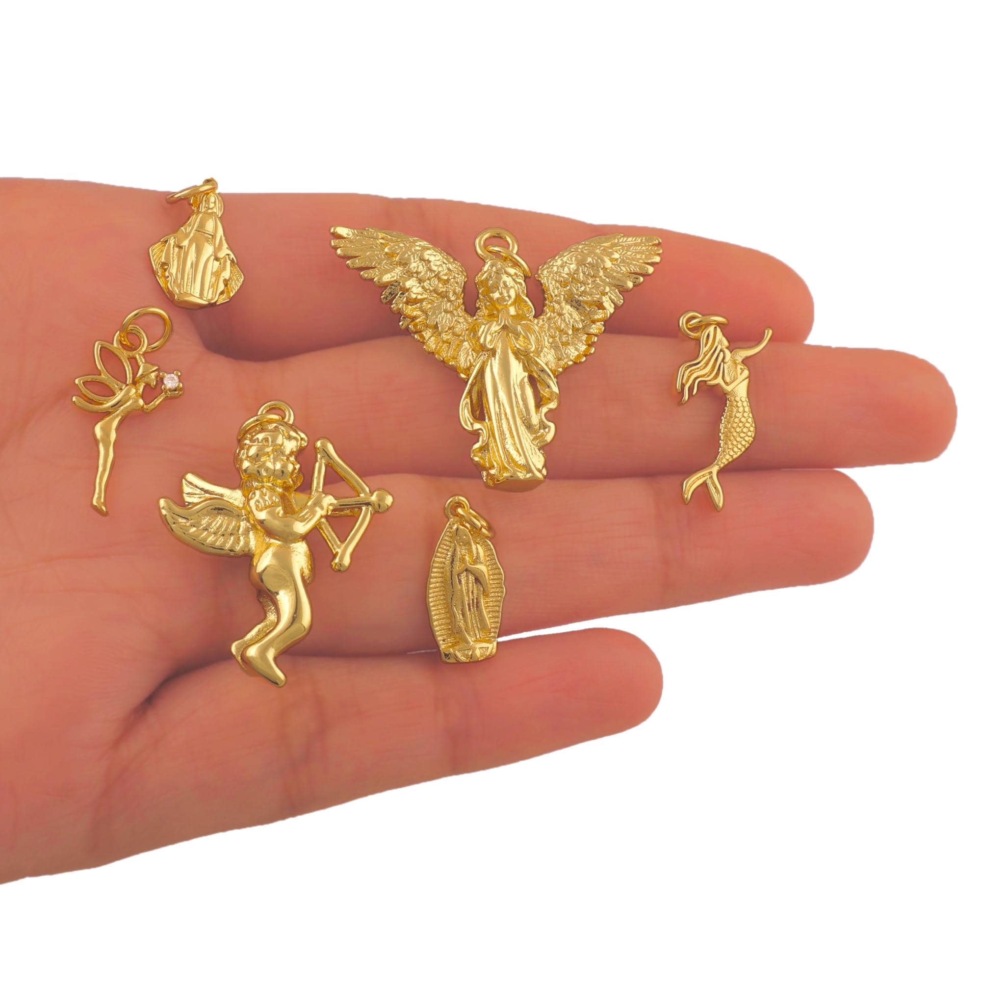 Gold Plated Angel Pendant Charms, Christian Necklace