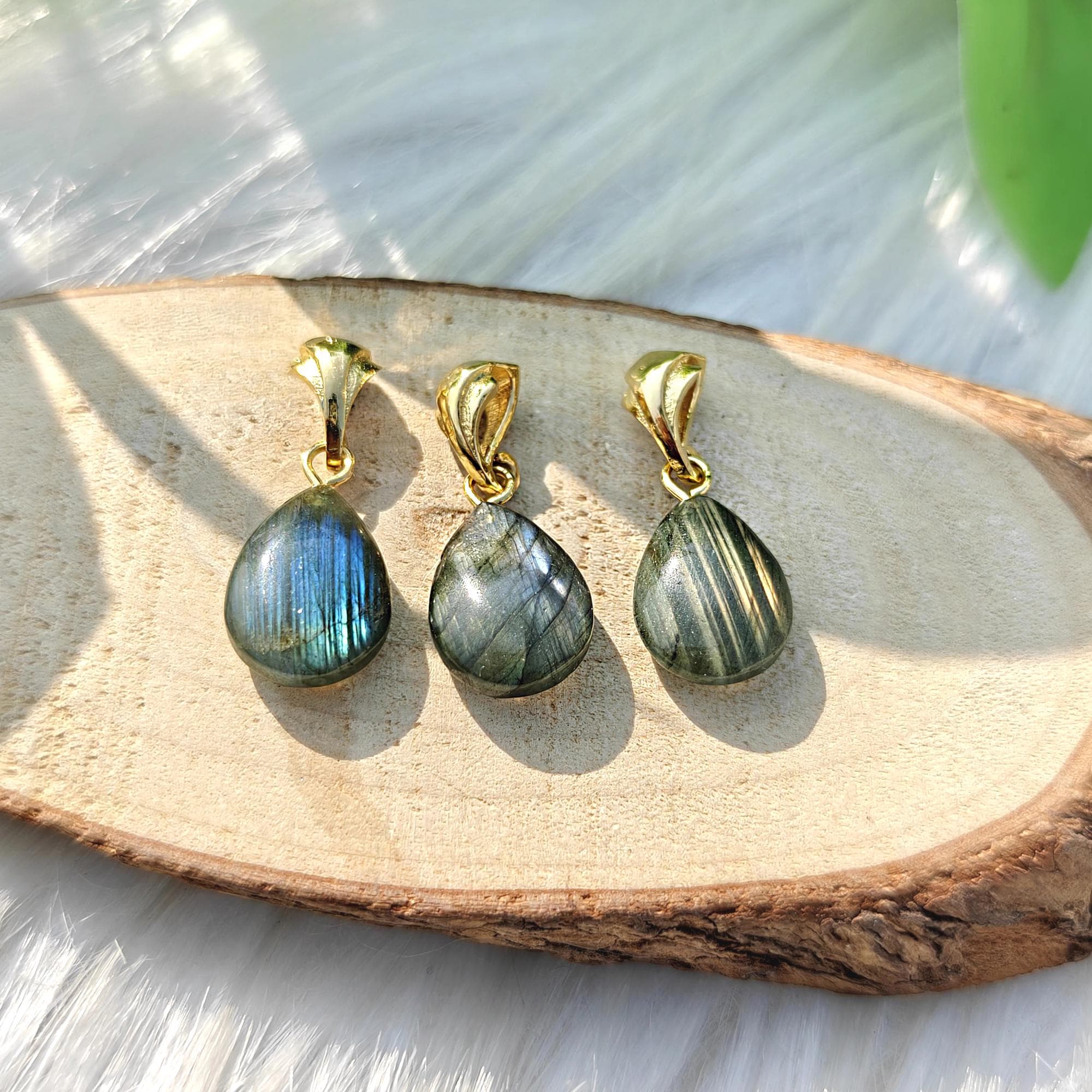 Natural Labradorite, Amazonite Teardrop Pendant Charms