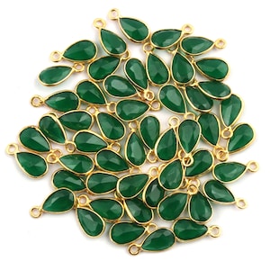 Pear Shape Green Quartz Gold Plated Connectors, Bezel Connectors, Single Bail Connectors, Hydro Quartz Connectors, Faceted Cut Gemstone