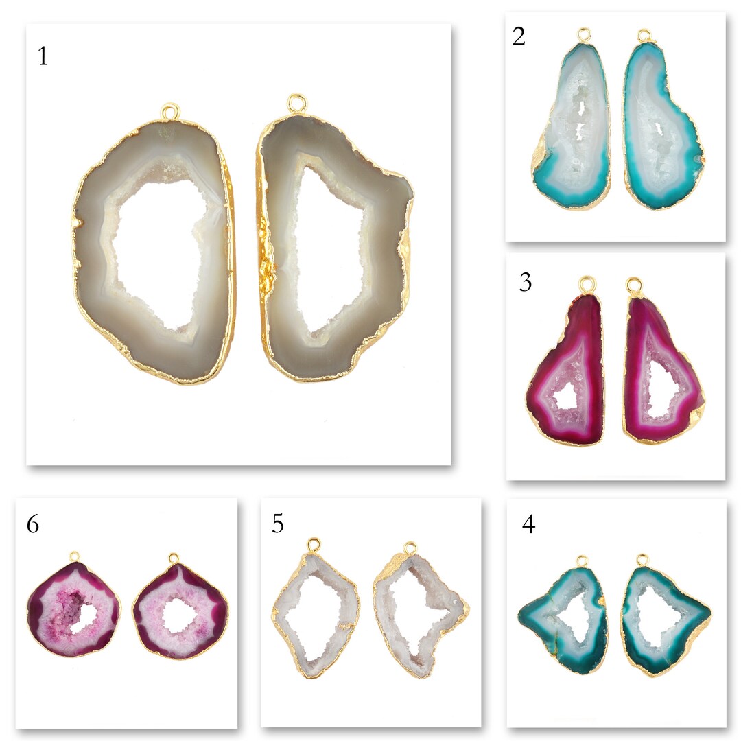 Unique Natural Geode Slice Connector, Gold Plated DIY Earrings Pair