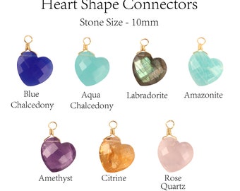 Faceted Heart Shape Rose Quartz Amethyst Single Bail Gold Plated Wire Pendant Connectors, 10mm Heart Shape Pendant Charms, Heart DIY Pendant