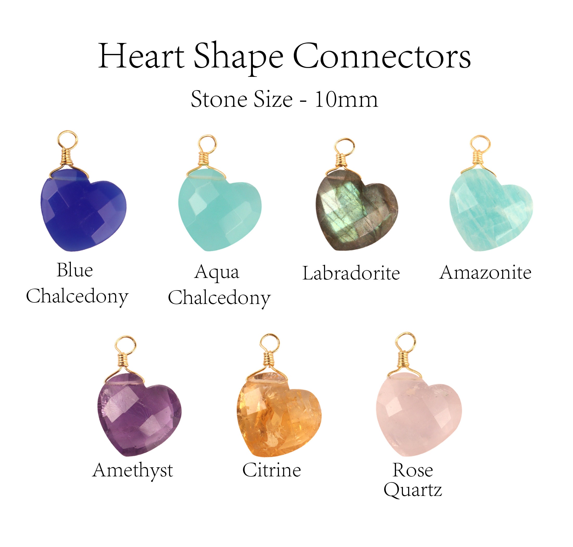Faceted Heart Gemstone Pendant, Rose Quartz, Amethyst