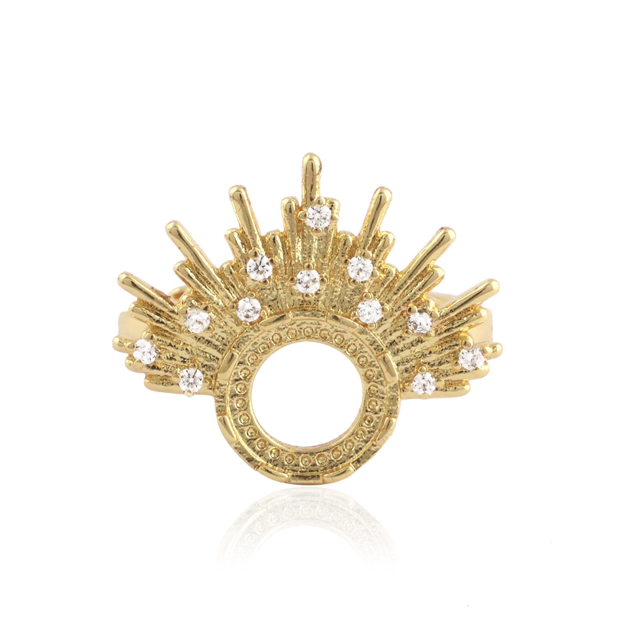 Gold Plated Sunburst Ring Setting, 8mm Round Stone