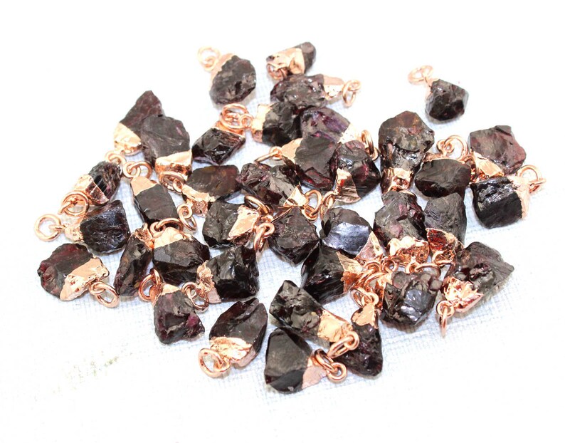 Raw Natural Rough Garnet Gold Silver Rose Gold Electroplated DIY Charms Pendant