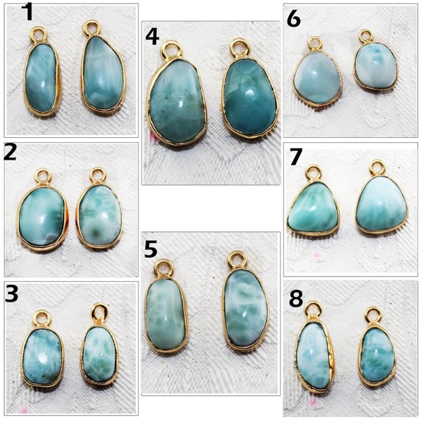 Natural Sky Blue Larimar Gold Plated Earrings Connectors, Pairs Components, Larimar Charms Connectors, Finding Jewelry Supplies