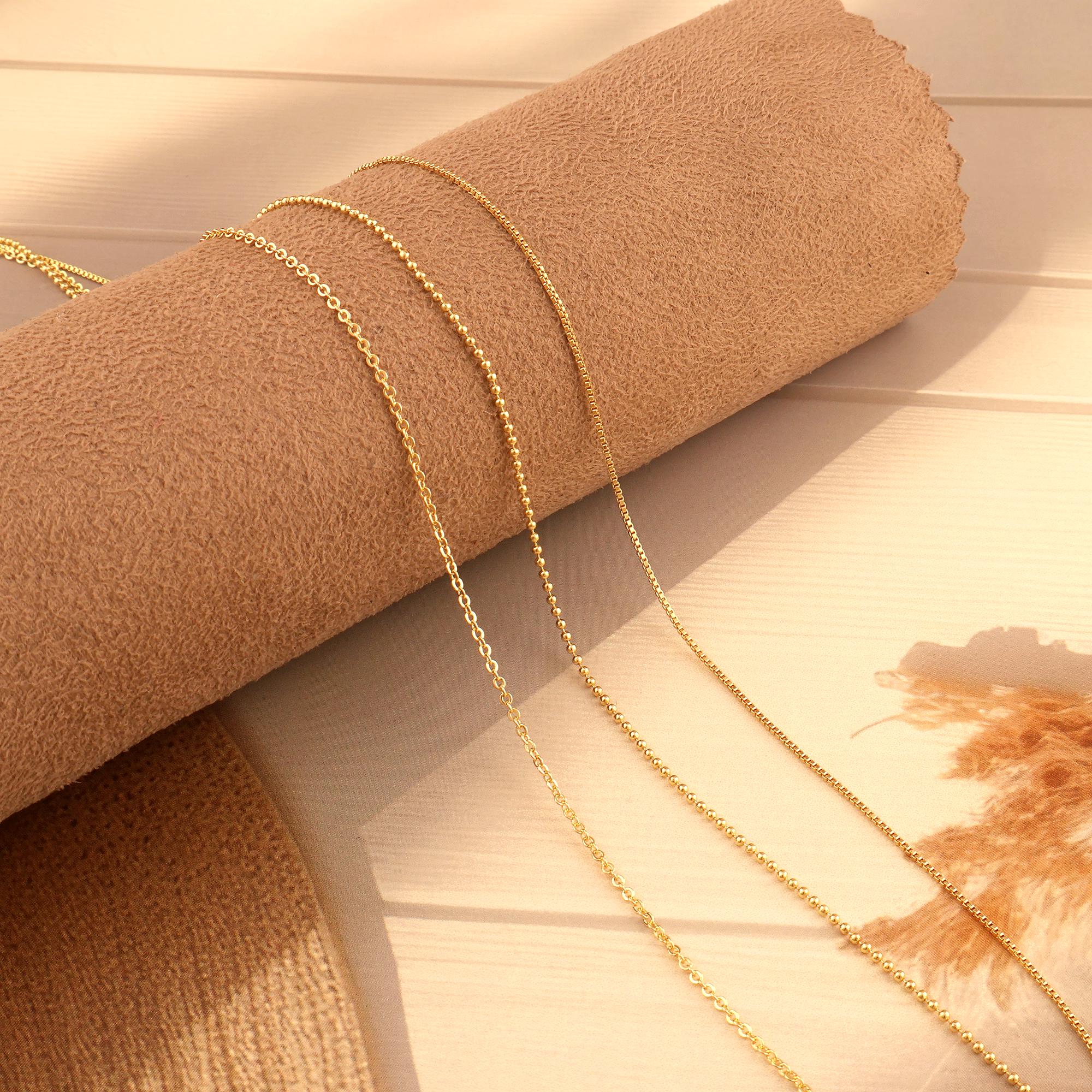 18K Gold Plated Ball Chain Necklace, Adjustable Rubber Stopper