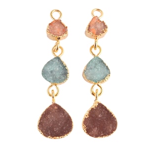 Heart Shape Light Colors Genuine Sugar Druzy Gold Electroplated Earrings Pairs Connectors, DIY Earrings, Druzy Drusy Earrings Pairs Charm