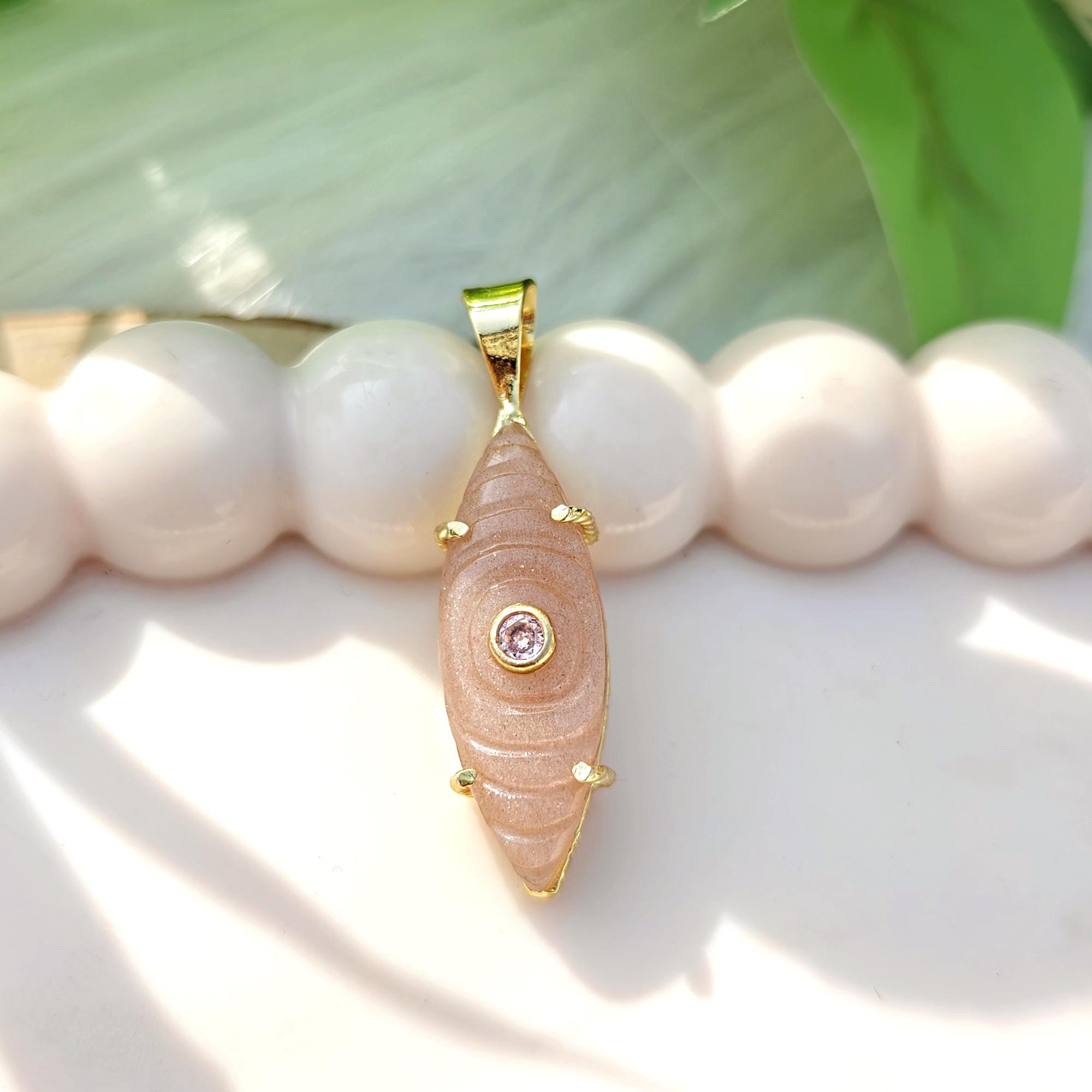 Peach Moonstone Evil Eye Pendant