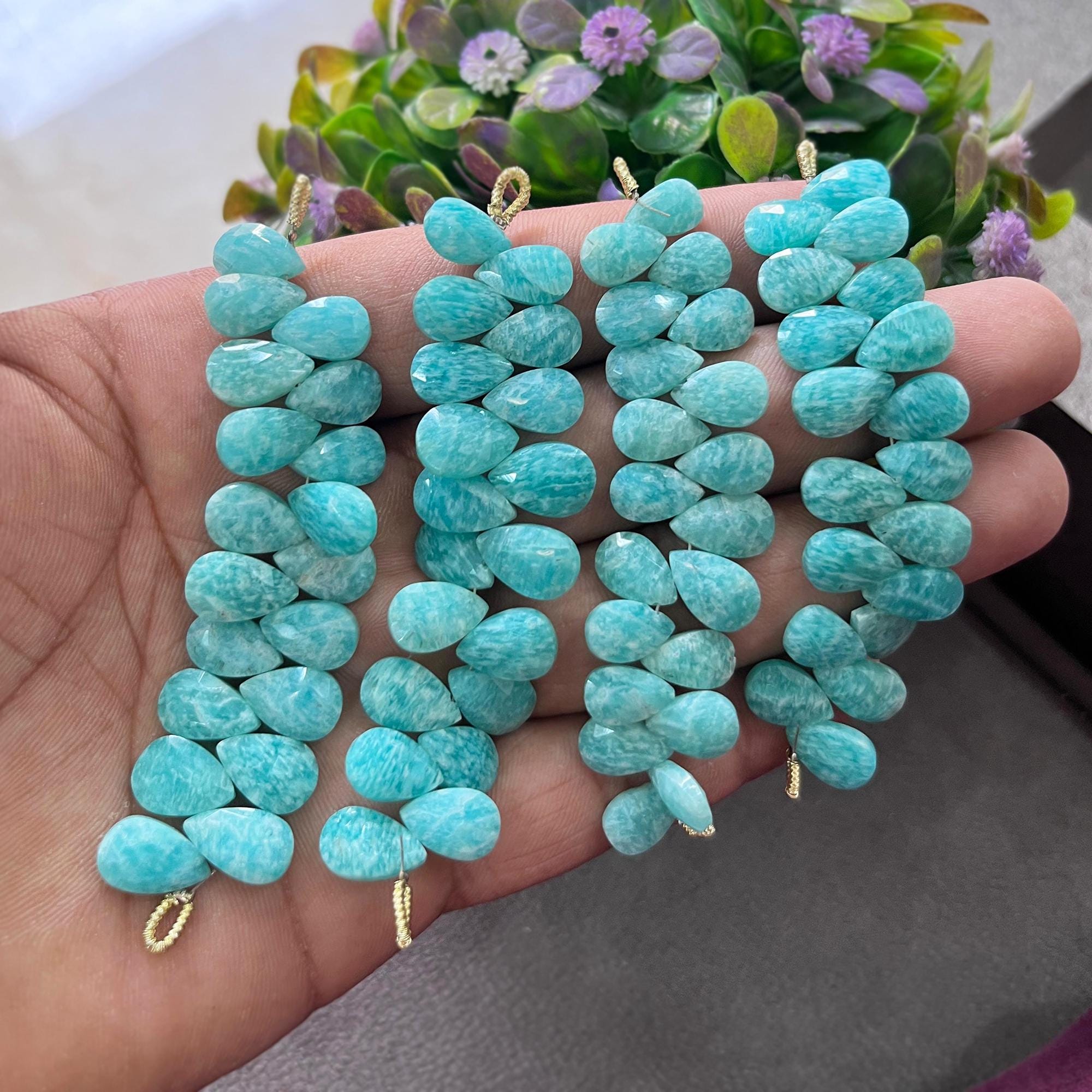 Faceted Amazonite 8x12mm Teardrop Beads Strand, Peruvian Gemstone