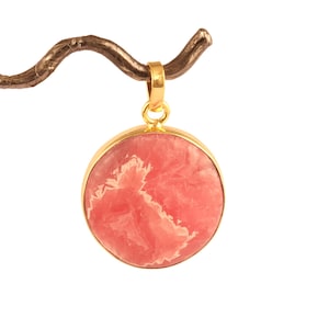 Natural Pink Rhodochrosite Necklace Pendant, Gold Plated Pendant Charm, Fancy Shape Rhodochrosite Gemstone Handmade Jewelry For Women