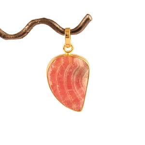 Natural Pink Rhodochrosite Pendant For Gift, Gold Plated Necklace Pendant, Fancy Shape Rhodochrosite Gemstone Handmade Jewelry For Women