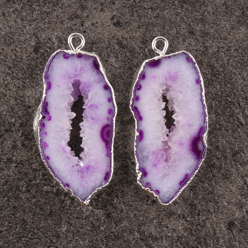 DIY Earrings DIY Jewelry Connectors Natural Geode Slice Silver Plated Earrings Pairs Connectors Silver Electroplated Earrings Components