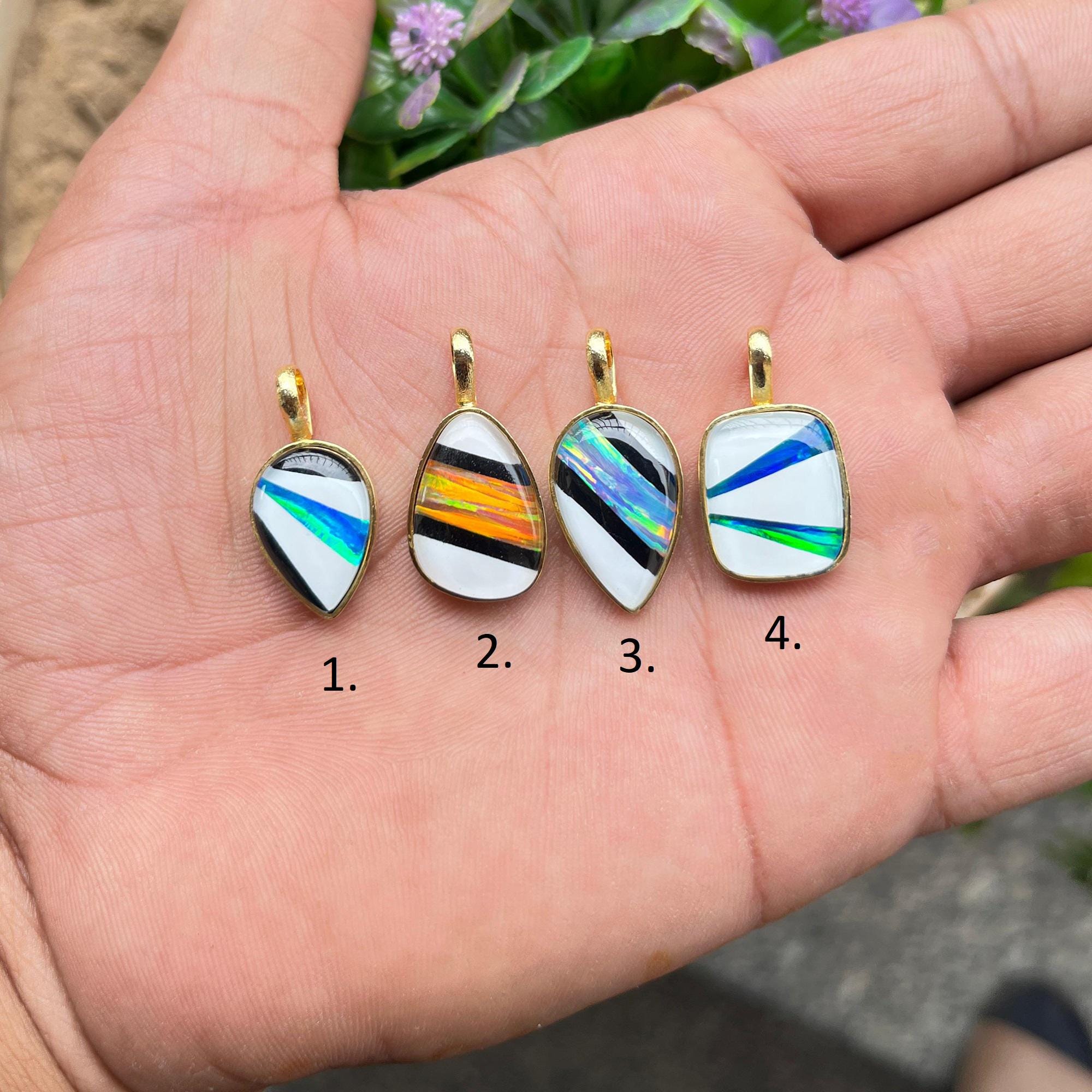 Black Stone Aurora Opal Pear Gold Plated Necklace Pendant Charms