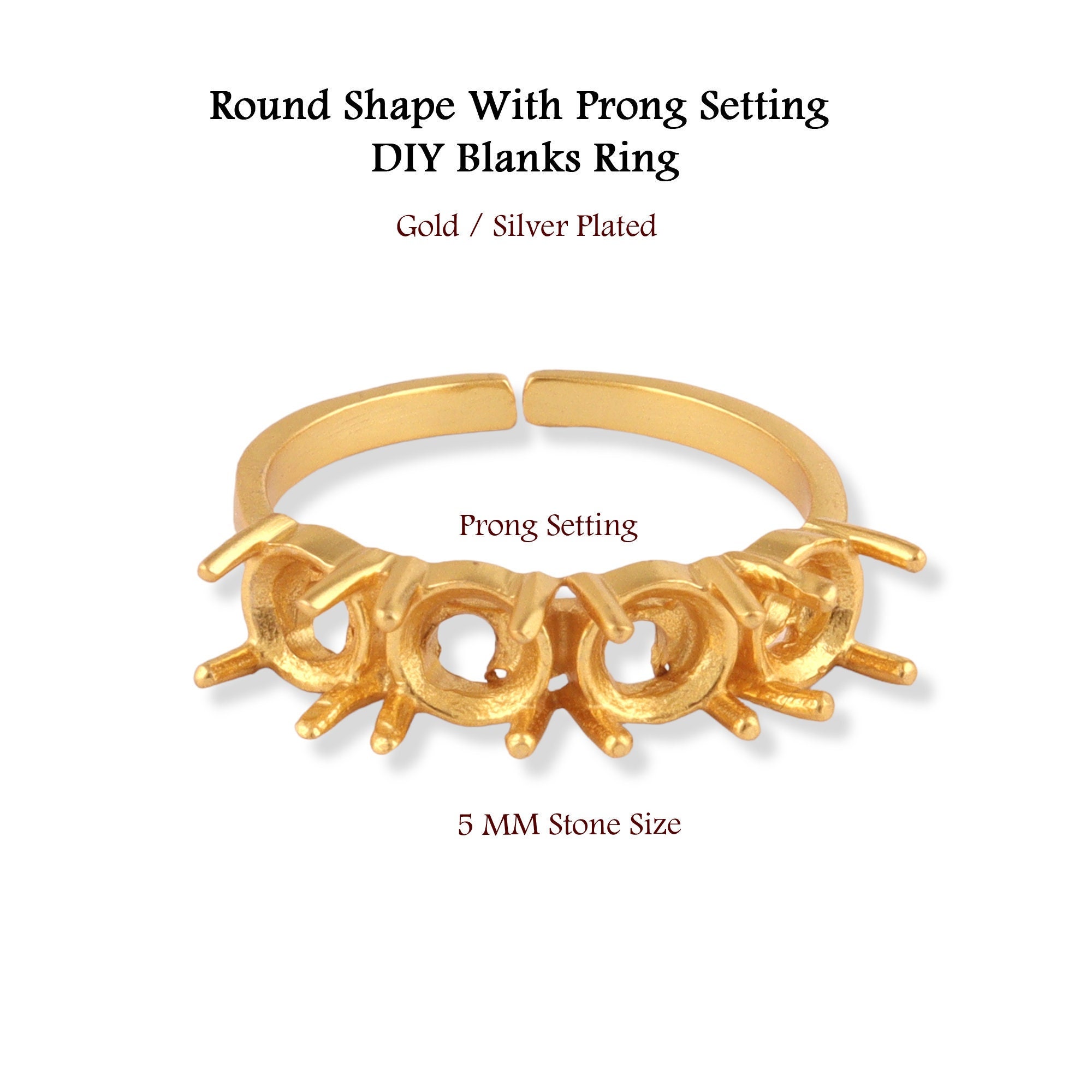 Four Stone Round Ring Blank, 5mm Prong Setting, Jewelry For Designers