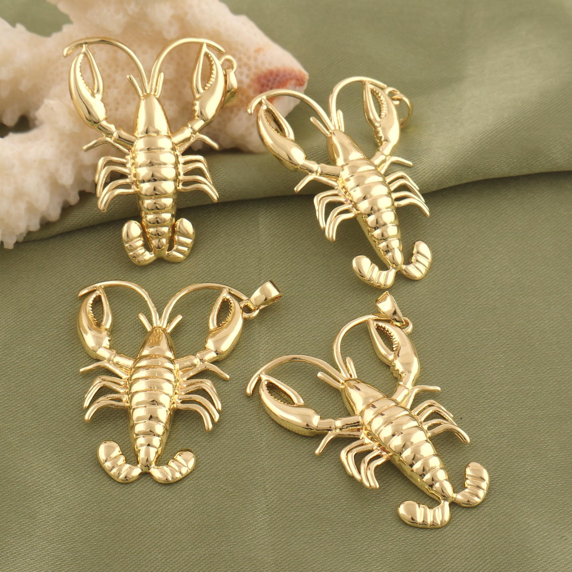 18k Gold Plated Scorpion Pendant, Lobster Nautical Sea Life Charm
