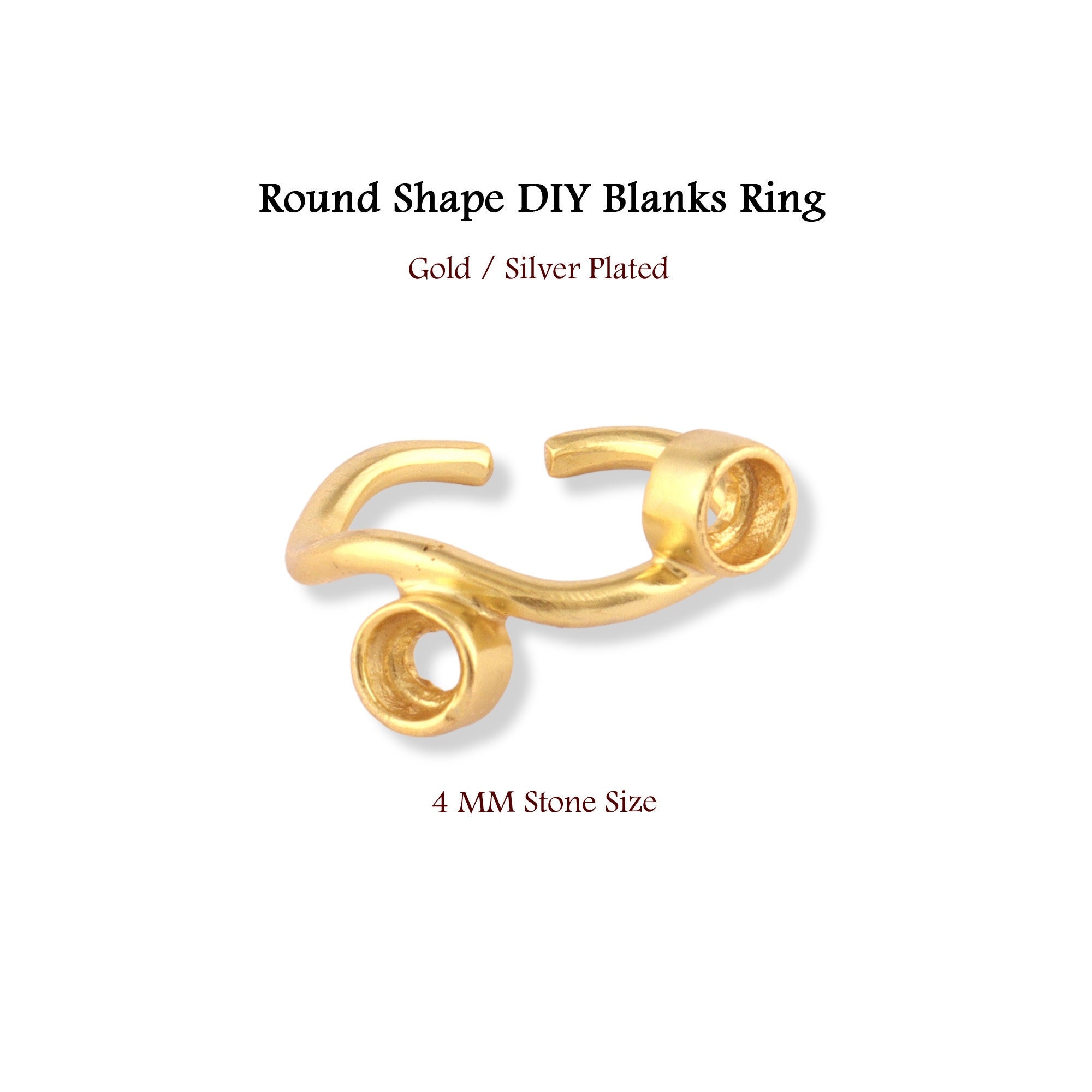 4mm Double Stone Ring Blank Gold Plated Collet Setting Stone Rings