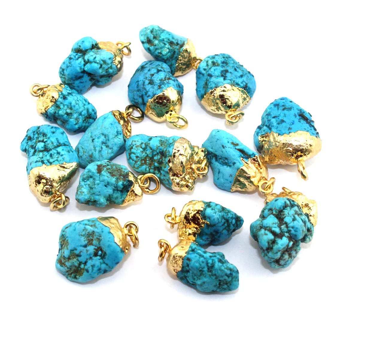 18k Gold Electroplated Turquoise Nugget Pendants, Charms