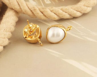 Natural Freshwater Pearl Earring Connector: Gold Plated Dainty DIY Jewelry Making Supply