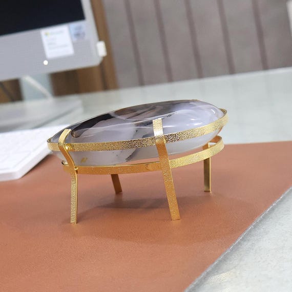 デンドリティックアゲートパームストーンゴールドメッキスタンド