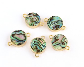 Gold Plated Abalone Shell Connectors: Round Pendant Charms (10mm 12mm 15mm)