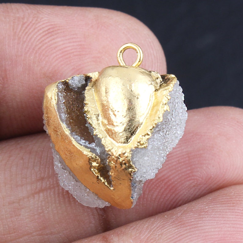 DIY Pendant Sea Shell Druzy Natural Shell Druzy Gold Plated Edges Connectors Sea Shells 19mm To 26mm DIY Druzy Shell Pendant Connectors