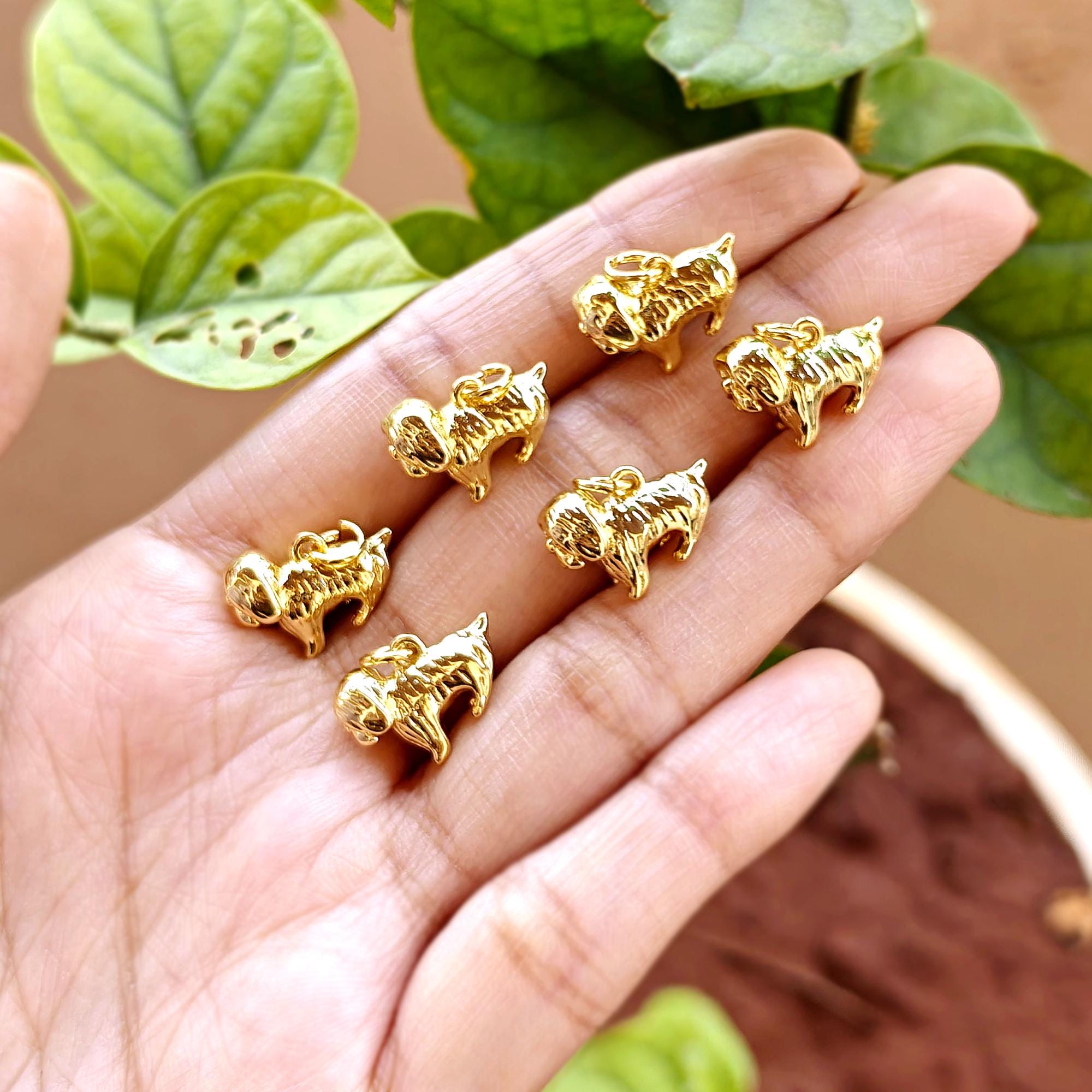 18k Gold Filled Shih Tzu Dog Pendant Charm, Small Dog Bracelet Connectors