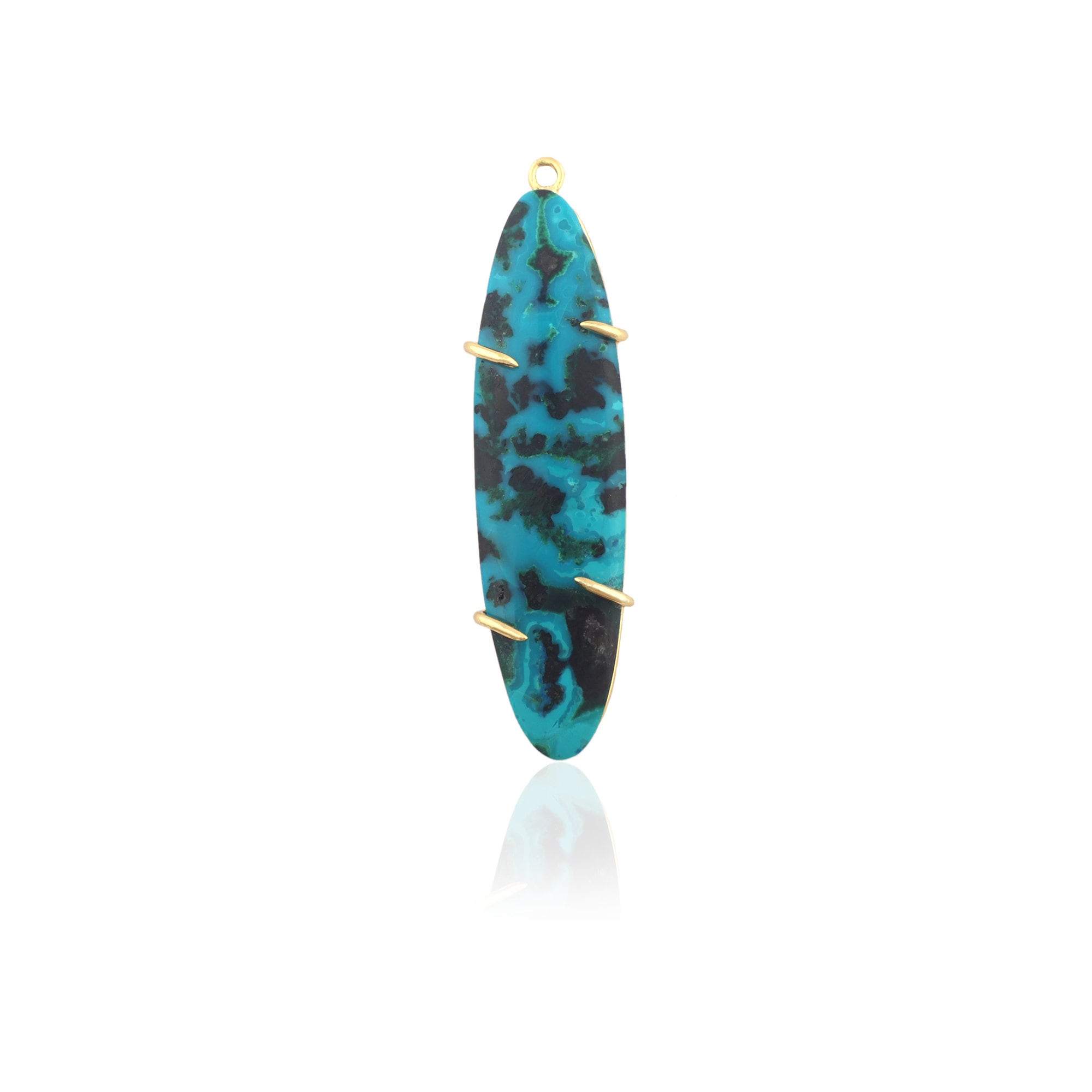 Long Oval Chrysocolla Pendant Gold Plated Prong Set Necklace Connector