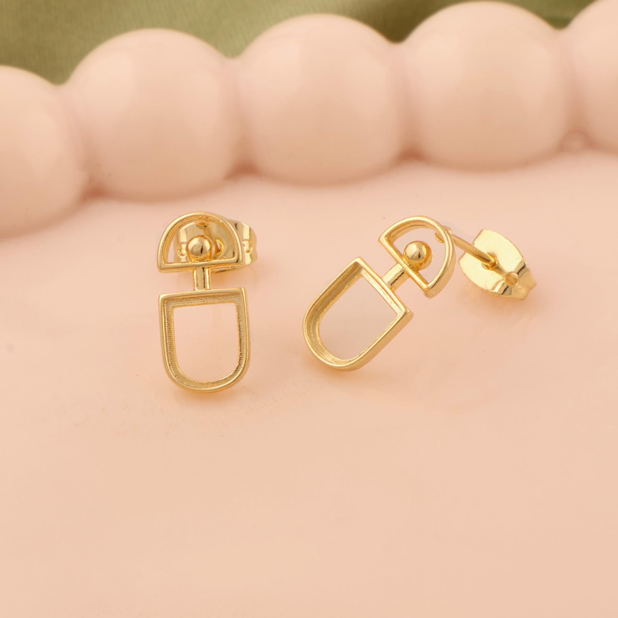 Gold Plated Brass Earring Studs, Resin Art Blank Jewelry For Stone Setting (6x8 mm)