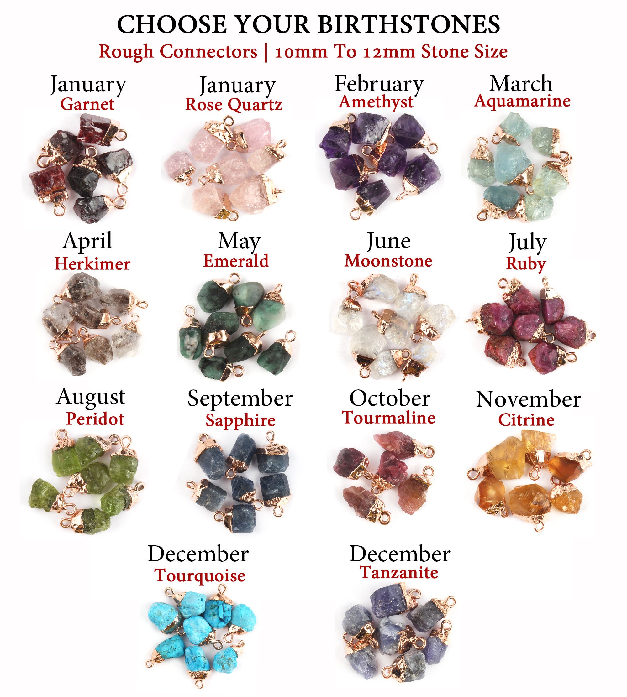 Raw Gemstone Rose Gold Electroplated Connectors