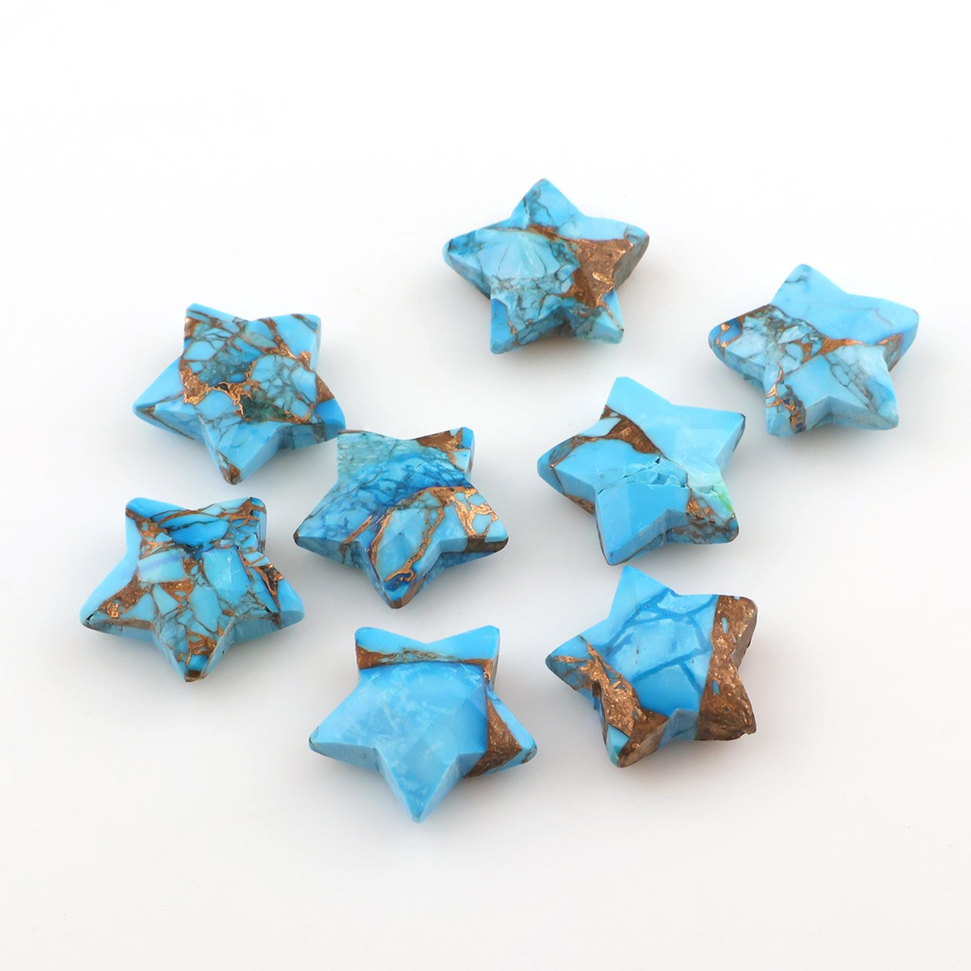 Blue Copper Turquoise Star Briolette, 12mm Carved Gemstone