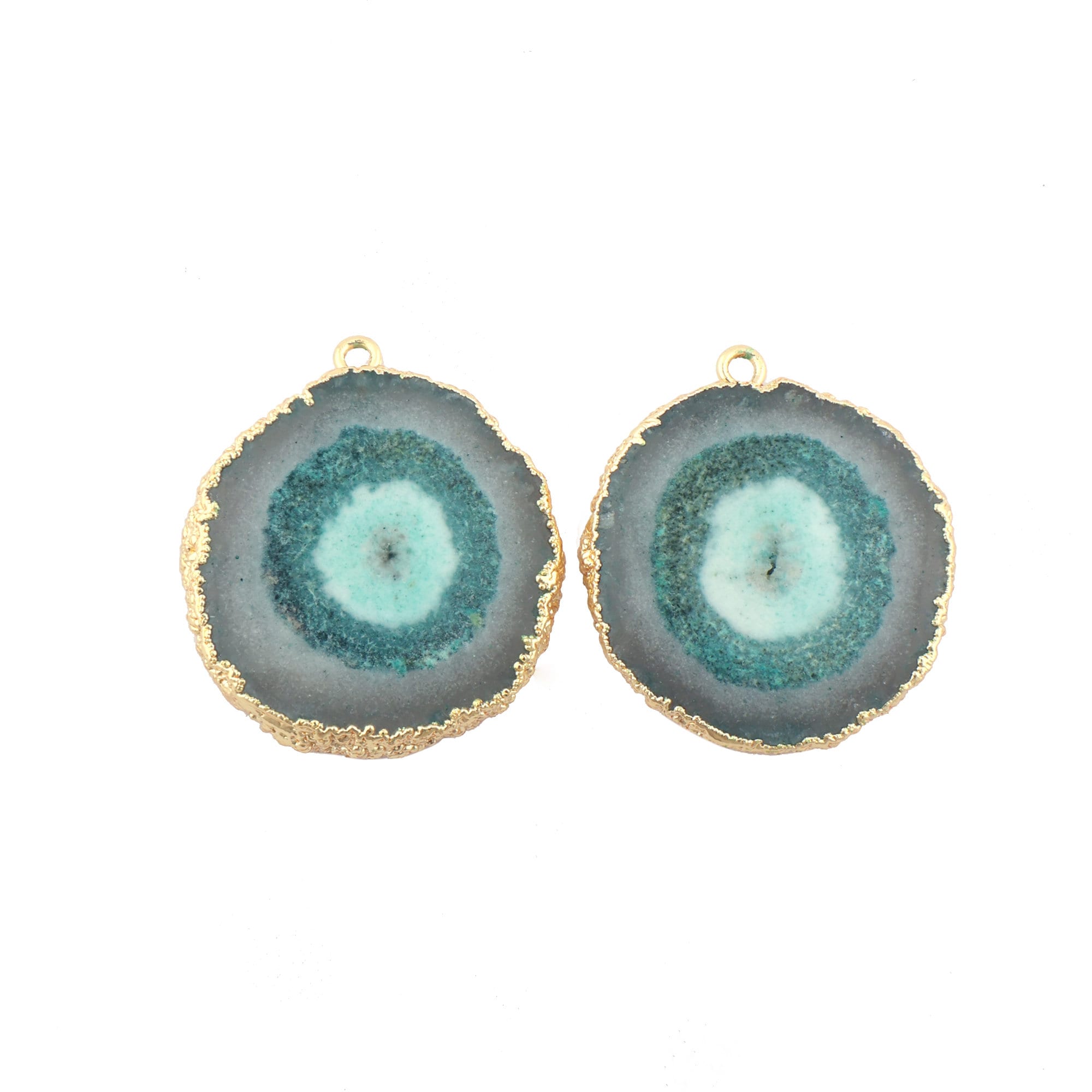 Natural Green Solar Quartz Earring Charms, Gold Electroplated Jewelry Pair