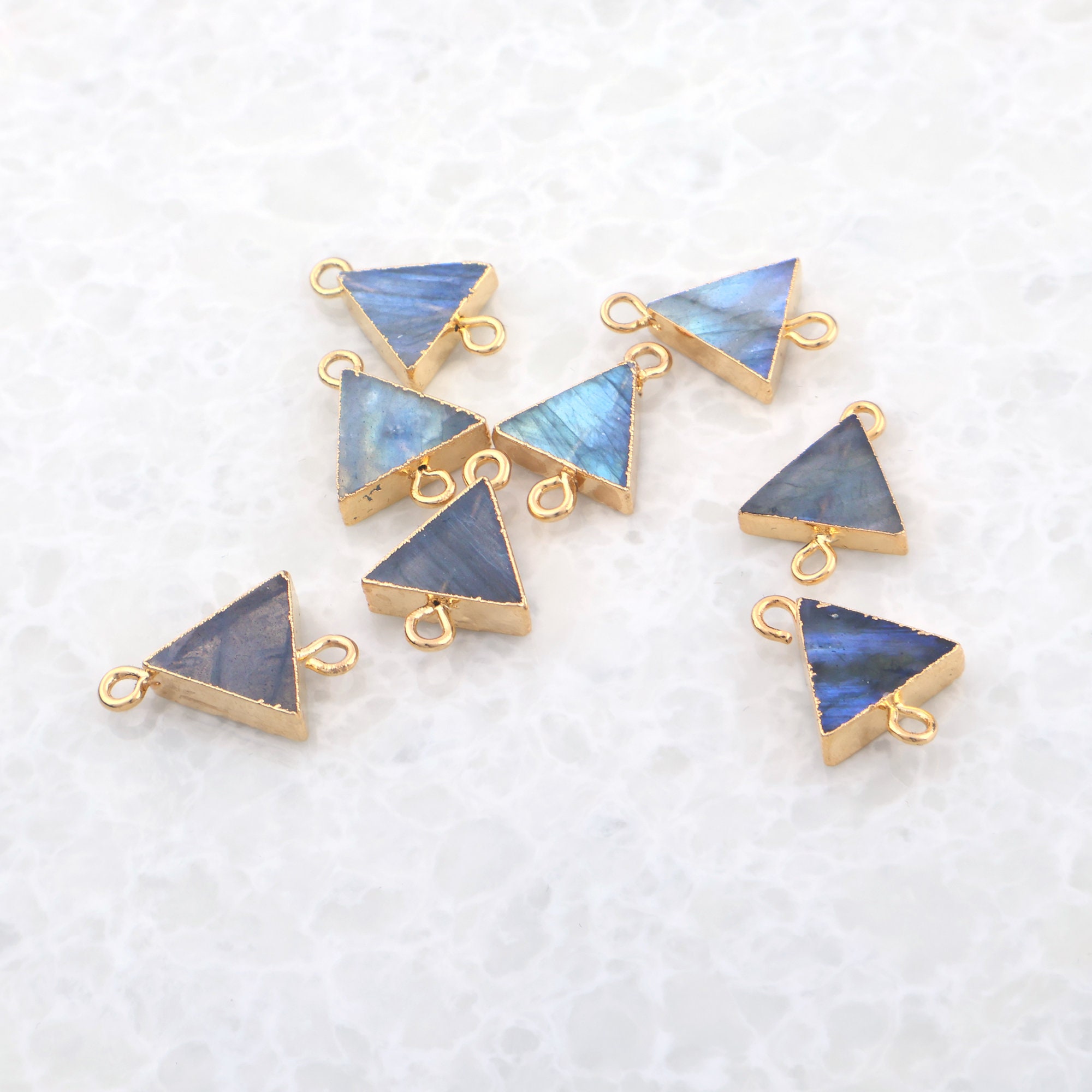 Triangle Labradorite Pendant Connector, Gold Plated Jewelry Charm (10mm / 12mm)
