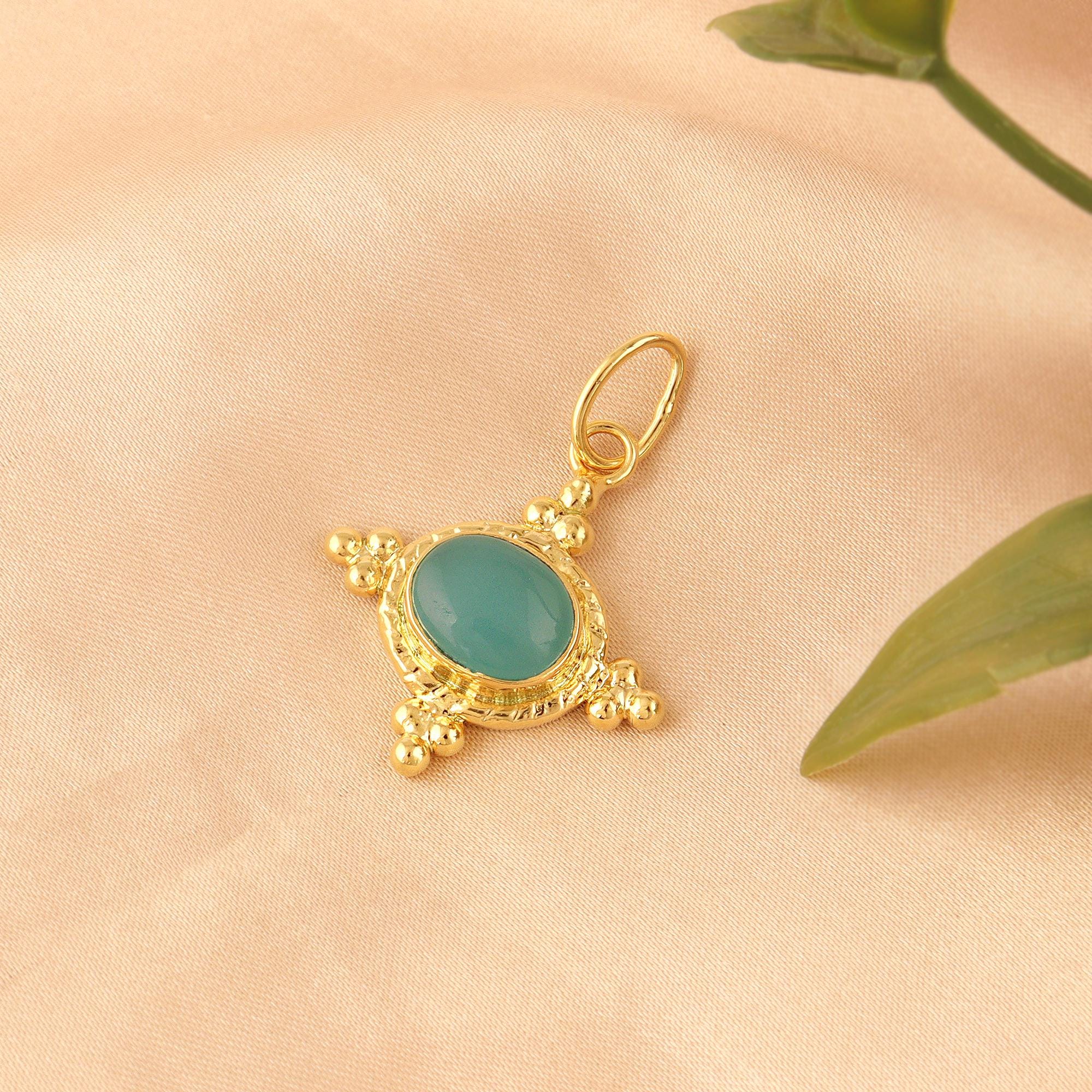 Aqua Chalcedony Oval Pendant, Gold Plated Necklace Connector