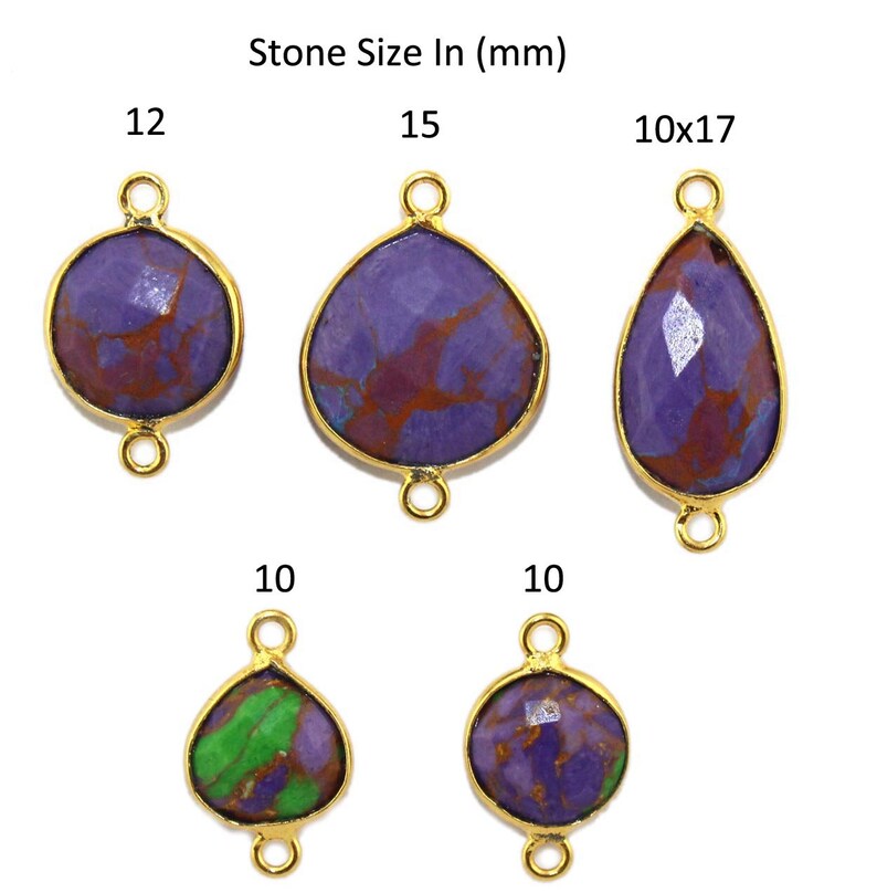 Synthetic Copper Purple Turquoise Gemstone Charm Connector Pendant Multi Shapes 24k Gold Plated Double Bails Bezel Making Designer Jewelry