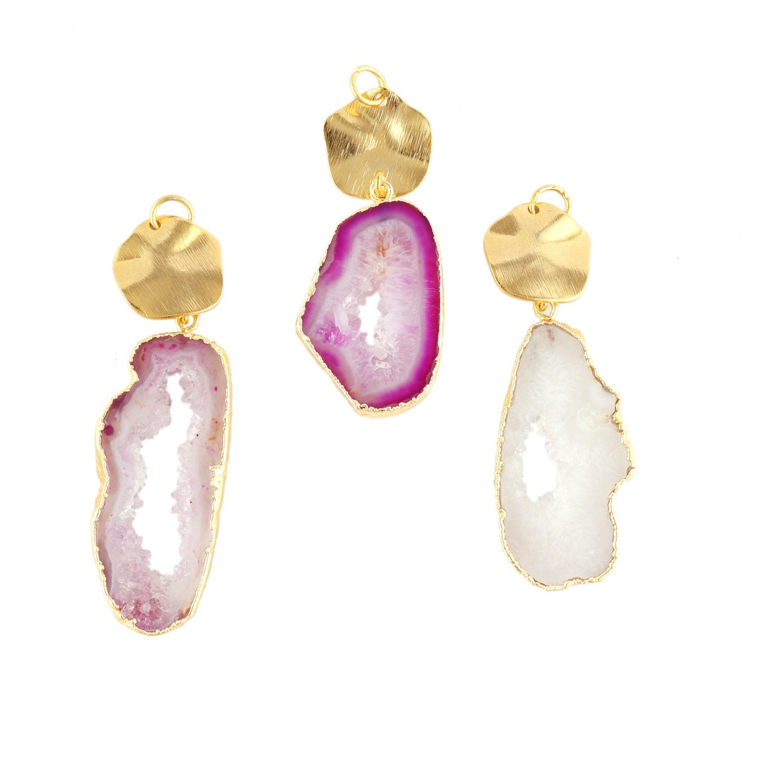 Assorted Geode Slice Connectors DIY Pendants Golden Disc Etsy
