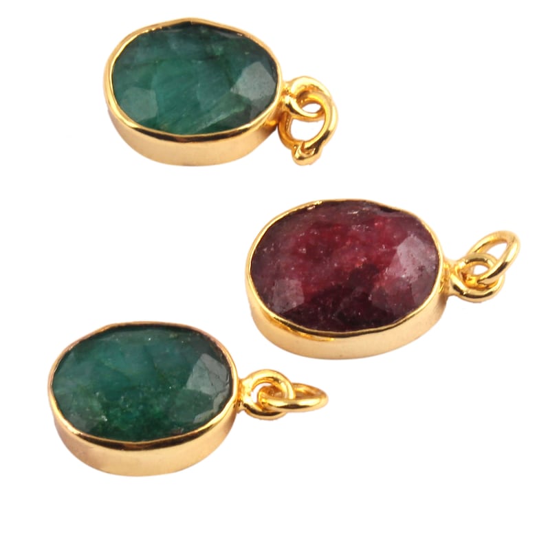 Finding jewelry Faceted Stone DIY Pendants Gold Plated Connectors 3 Piece Of Dyed Natural Emerald Pendant Connectors Ruby Charms