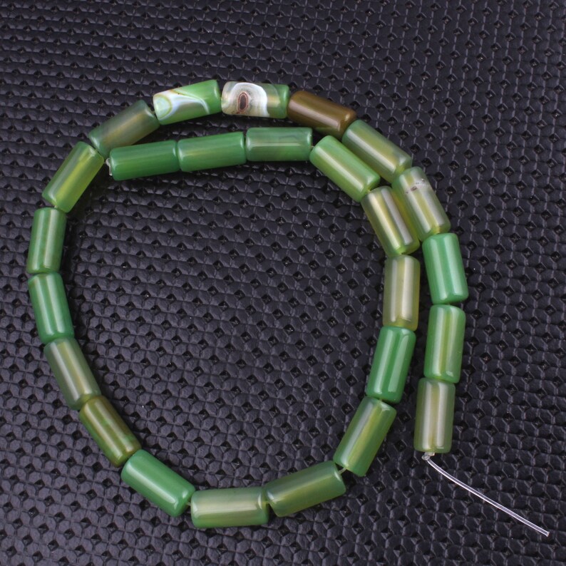 Tube Shape Beads 25 Piece One Strand DIY Beads Strand 8X15mm Lite Green Agate Beads Strand Central Drill Stones Lite Green Agate Strand