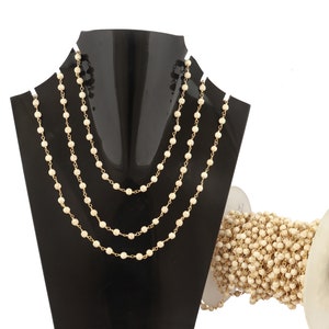 White Turquoise Gold Plated Rosary Chain, 5 mm Beads, Round Shape Beads, Rosary Chain Golf Plated Wire Wrapped Jewelry Making