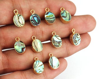 Gold Electroplated Abalone Shell Connectors: Oval Charms for Jewelry Making