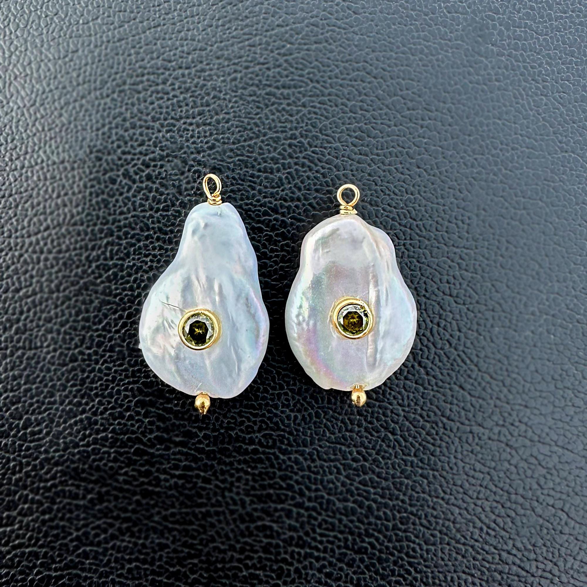 Baroque Pearl Quartz Earring Connectors, Gold Plated Wire Wrapped Pair
