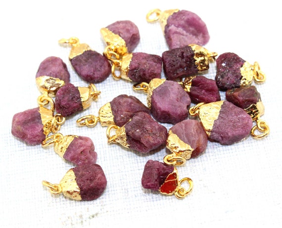 Raw Natural Rough Garnet Gold Silver Rose Gold Electroplated DIY Charms Pendant