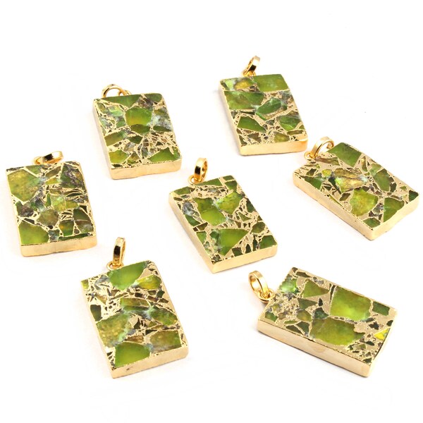 Connecteur de pendentif en jade péridot plaqué or : pierre précieuse de cuivre mojave vert