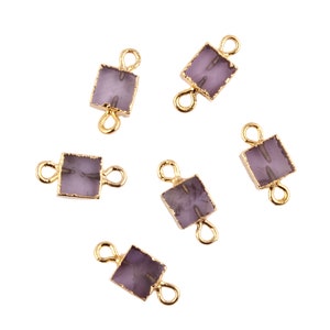 Natural Amethyst Square Shape Connectors, Multi Gemstone Charms, Square Slab Slice Tiny 6mm Square Charm, Gold Plated DIY Pendant Connector